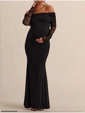 Club L London Black Off-Shoulder Long Sleeve Maternity Gown